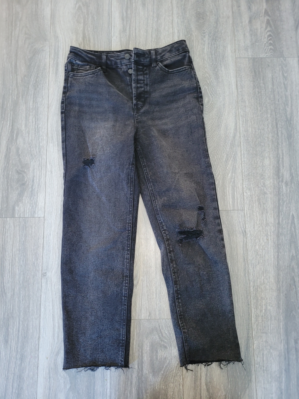 Vanilla Star Black Washed Distressed Straight Leg Jeans